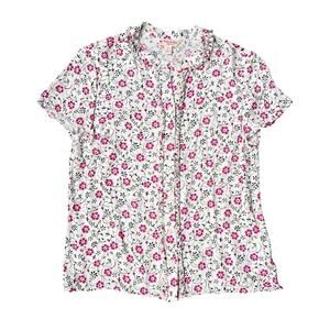 Brooks Brothers Red Fleece Floral White Pink Short Sleeve Flowy Blouse - Size 6